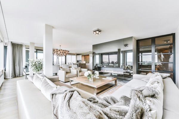 Vancouver Island living space, white decor, Ballard Luxury Homes