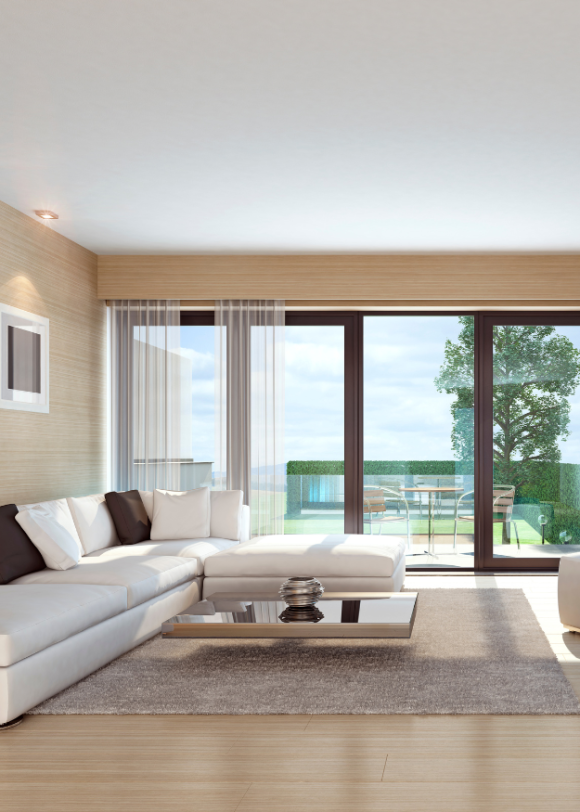 Interior Decor photo, living room with view of backyard and waterfront, Ballard Luxury Homes
