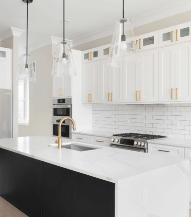 Inside luxury kitchen, white decor, Ballard Luxury Homes