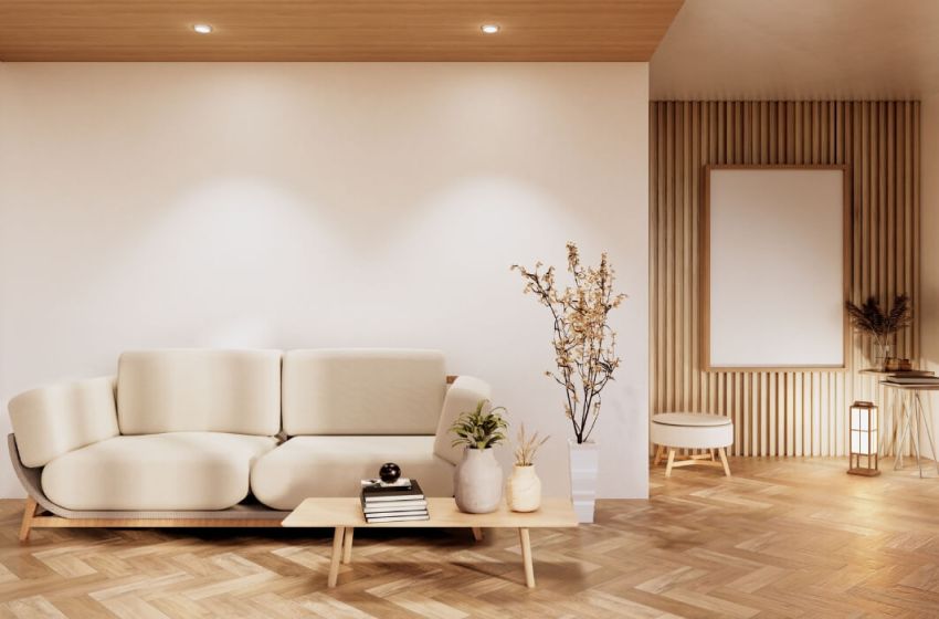 Luxury living space, gold accents