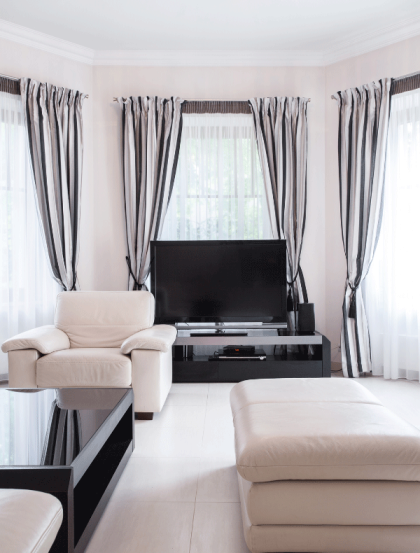 Inside luxury bedroom, white decor and lounge furniture 