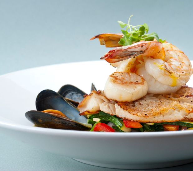 Plate of Vancouver Island fish and seafood